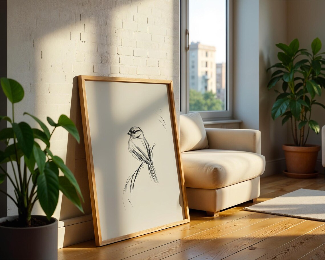 Sparrow Bird Line Art, Kitchen Office Decor - Image 2