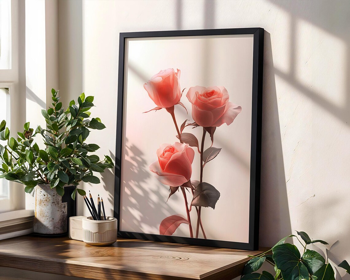 Triple Pink Roses, Elegant Kitchen Decor - Image 6