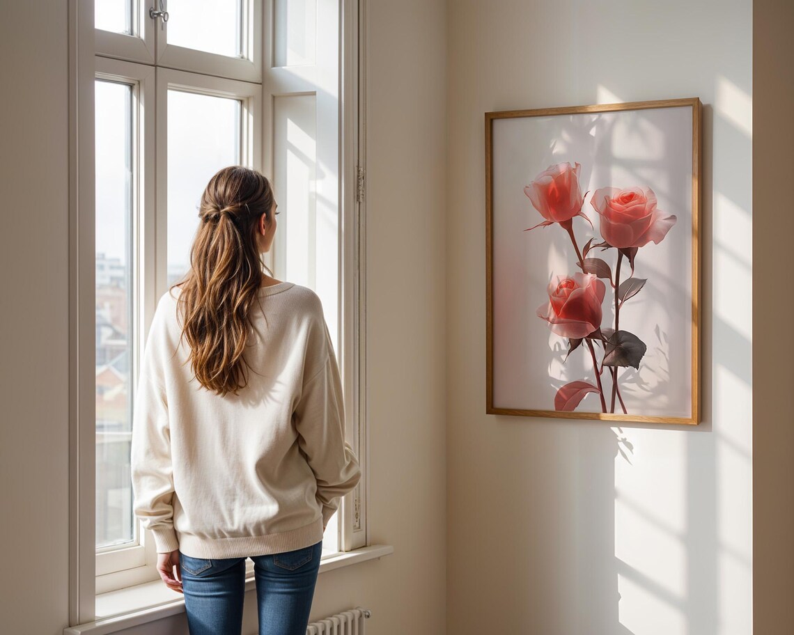 Triple Pink Roses, Elegant Kitchen Decor - Image 3