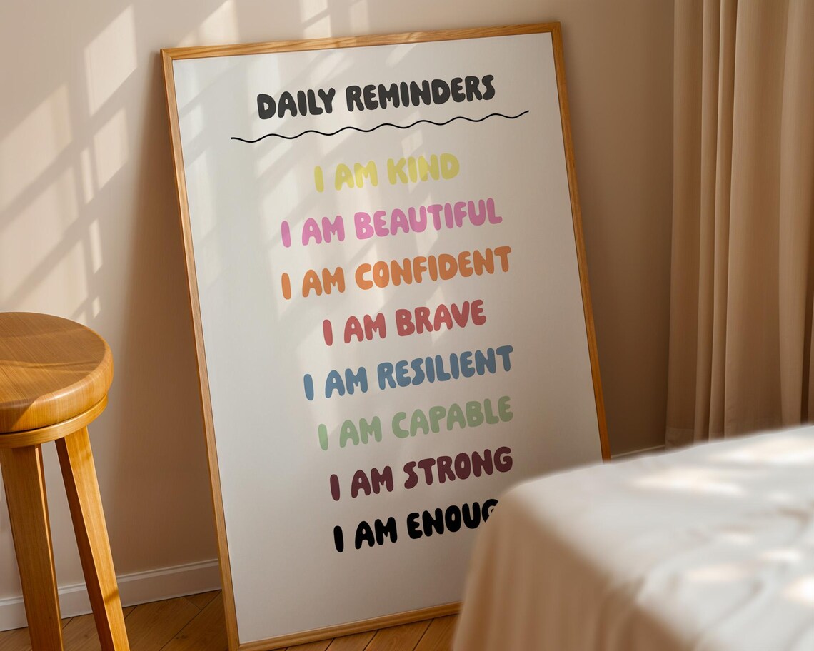 Daily Reminders Rainbow I Am Affirmations Quote Poster for Kids Rooms - Image 4