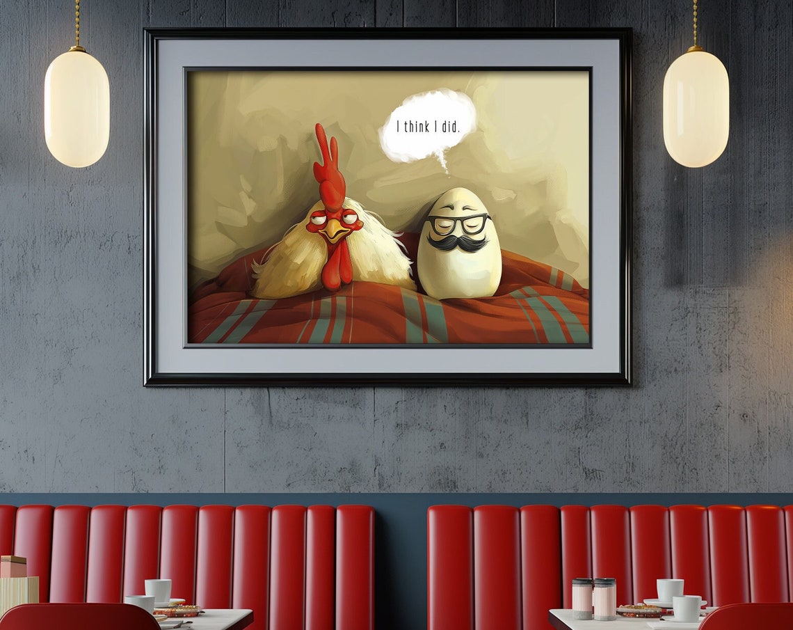 Chicken Or Egg I Think I Did Funny Morning Bed Cartoon Poster - Image 3