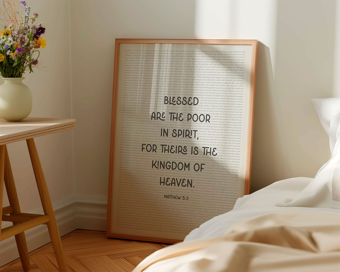 Matthew 5 3 Blessed Are The Poor In Spirit Beatitudes Text Poster