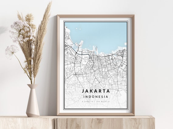 Jakarta City Map Print Poster Wall Art Geographic