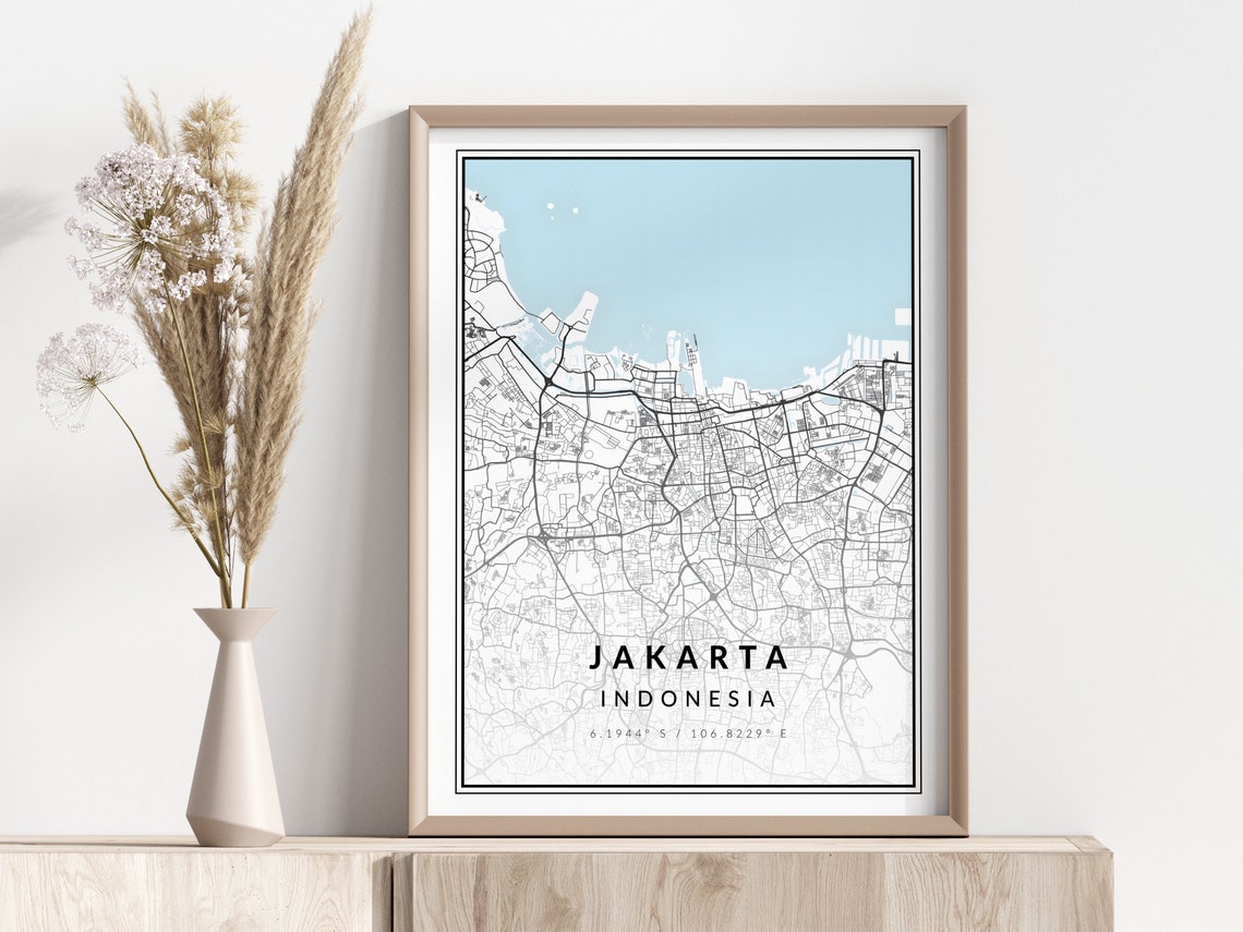 Jakarta Indonesia City Street Map With Coordinates Travel Poster