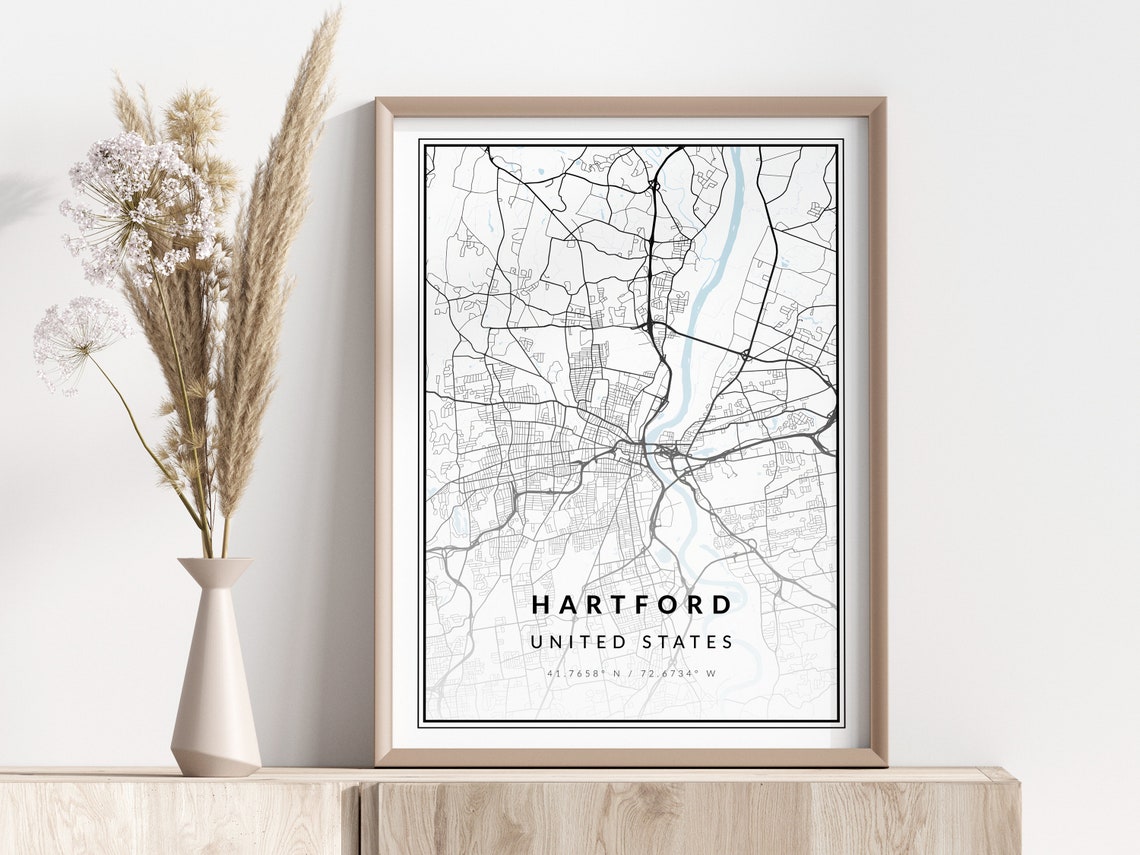Hartford City Map Print Poster Wall Art Geographic