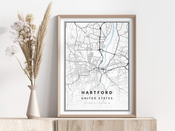 Hartford City Map Print Poster Wall Art Geographic