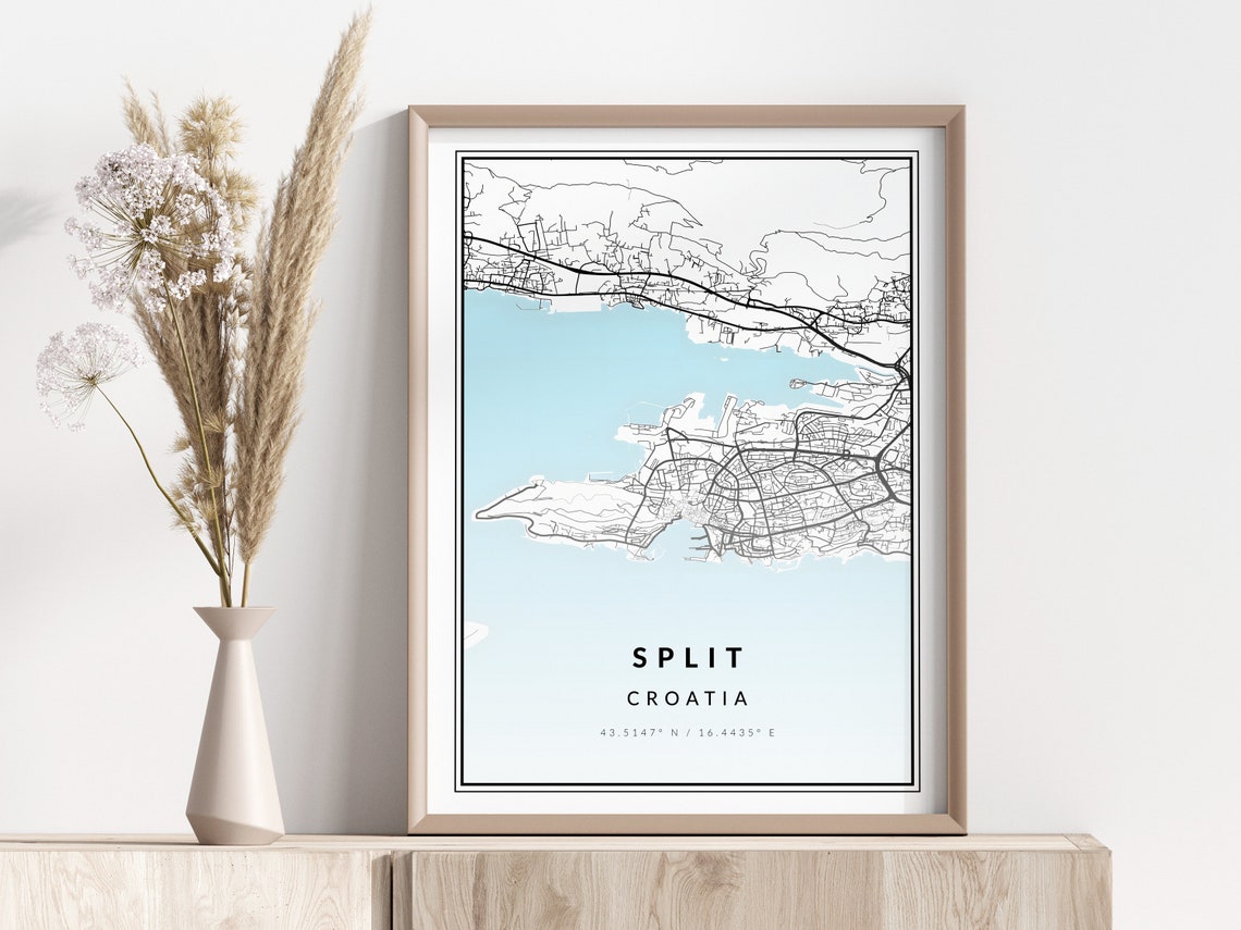 Split City Map Print Poster Wall Art Geographic