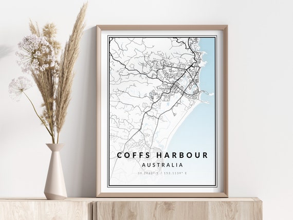 Coffs Harbour Map Print Poster Wall Art Geographic