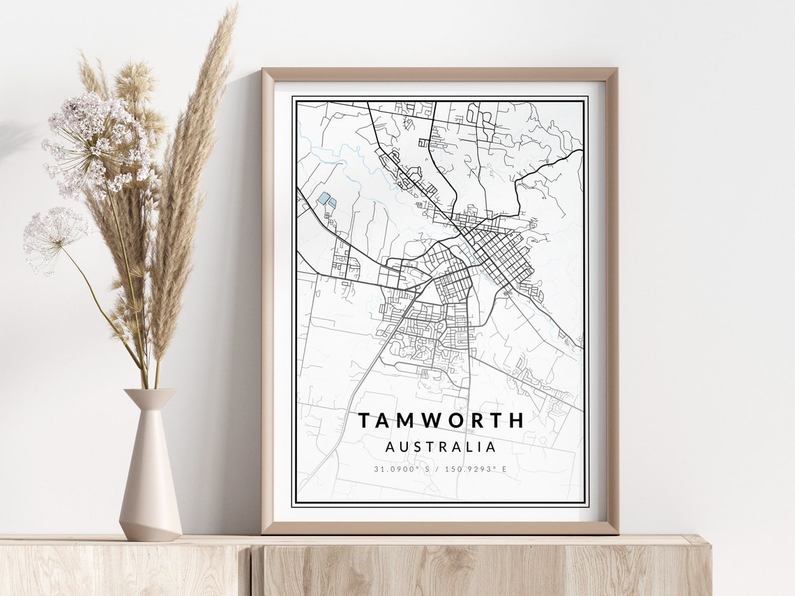 Tamworth City Map Print Poster Wall Art Geographic