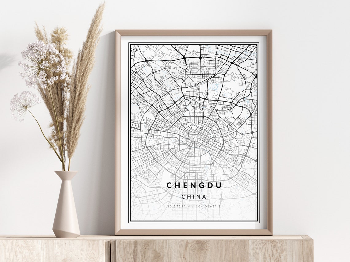 Chengdu City Map Print Poster Wall Art Geographic