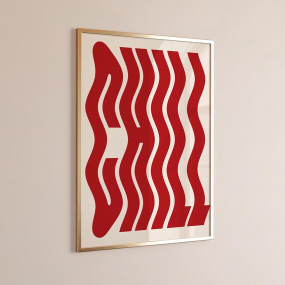 Chill Red Wavy Typography Bold Retro Bar Cart Statement Wall Art