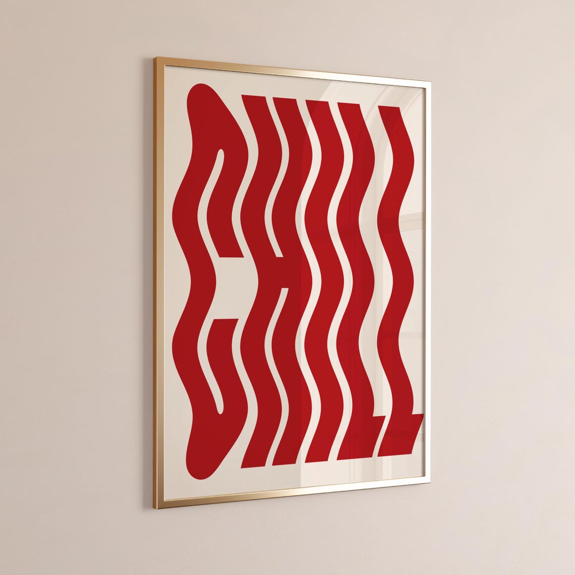 Chill Red Wavy Typography Bold Retro Bar Cart Statement Wall Art