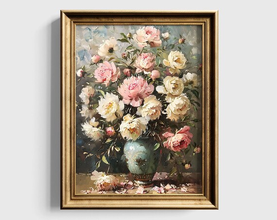 Pastel Floral Painting Moody Victorian Decor Coquette Wall Art Botanical Art Flower Art