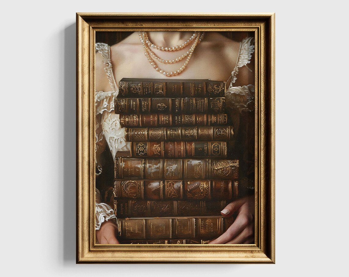 Leather Bound Books Stack Antique Still Life Art Print
