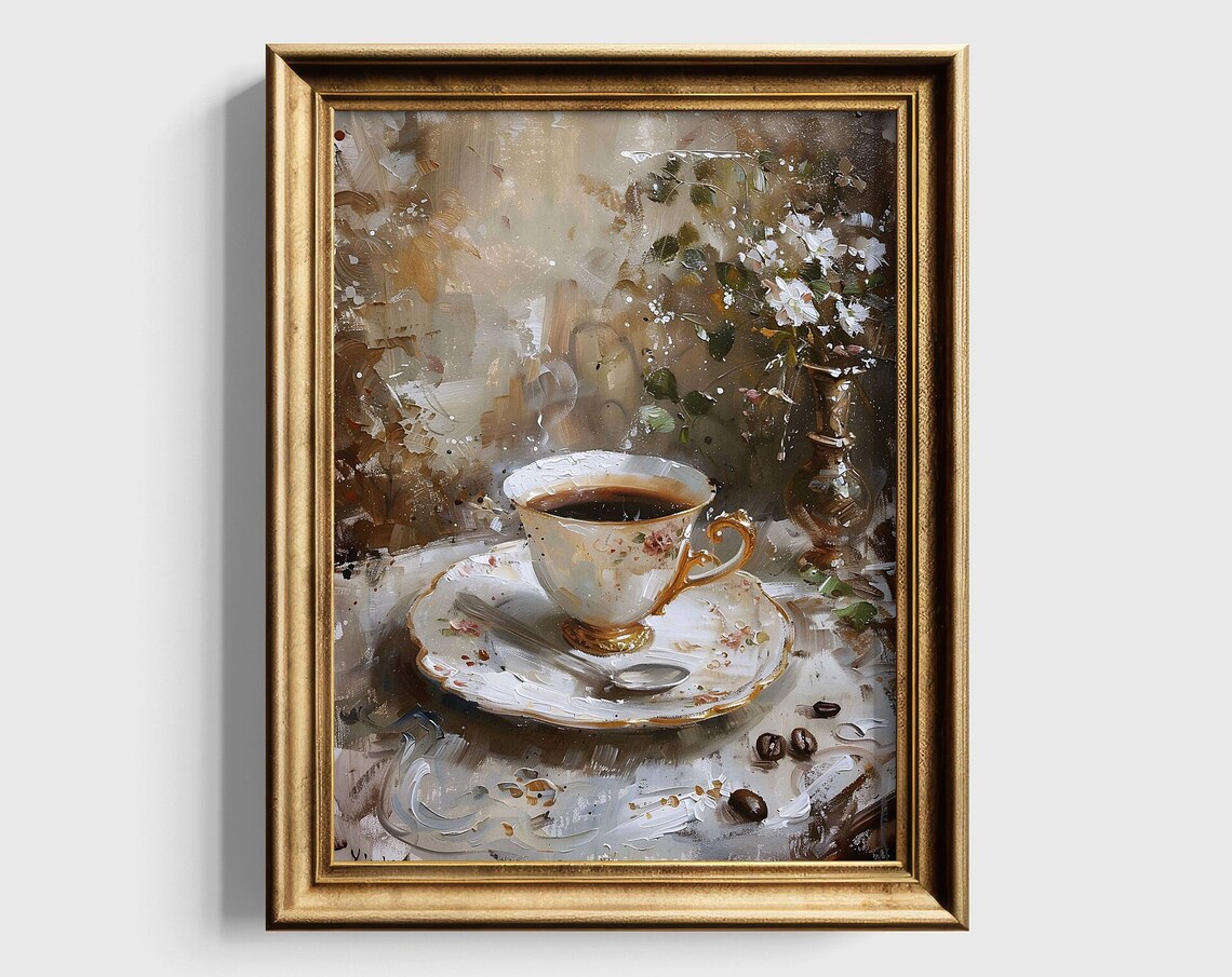 Neutral Coffee Art, Moody Victorian Art Print