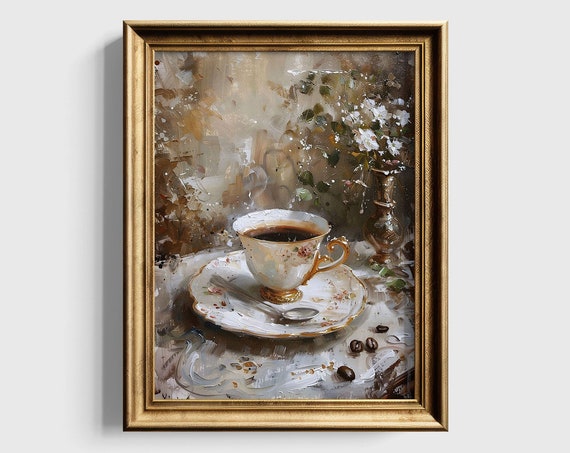 Neutral Coffee Art, Moody Victorian Art Print