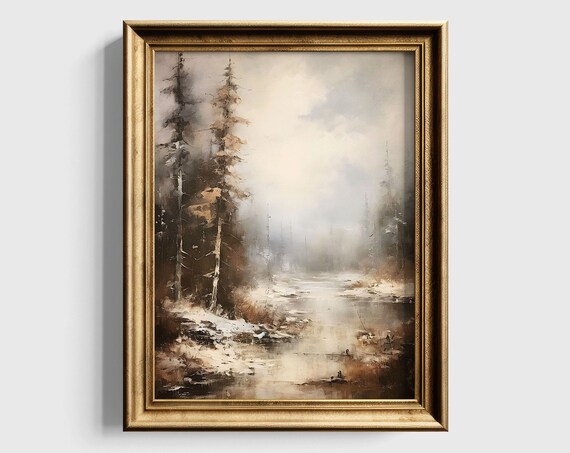 Rustic Winter Landscape Art Print, Nature Scene