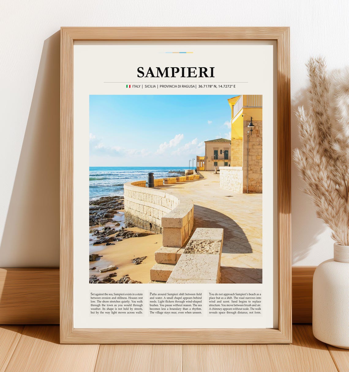 Sampieri Sicily Italy Seaside Promenade Waves Coastal Travel Poster