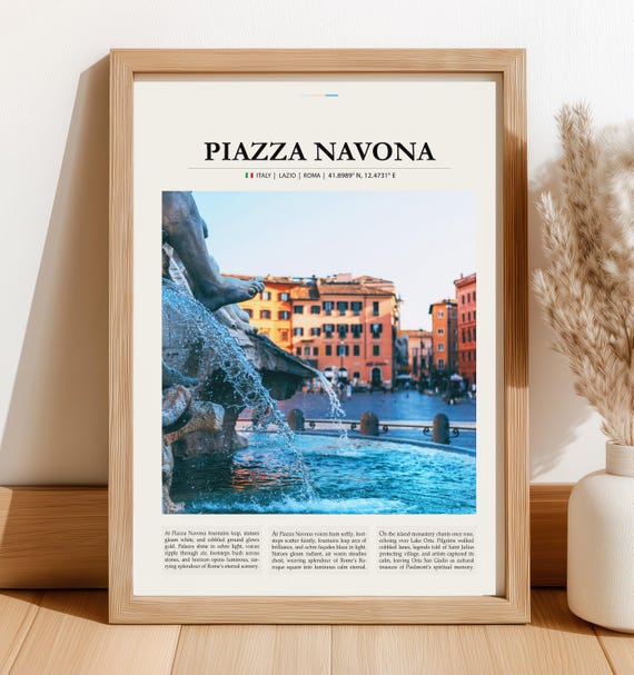 Piazza Navona Italy Wall Art Rome Vintage Travel Poster Print Physical Shipped Italian City Decor Artwork
