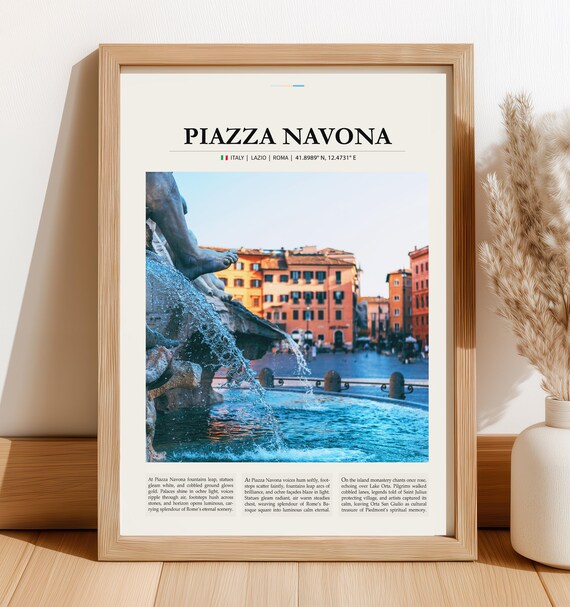 Piazza Navona Rome Fountain Statue Historic Square Travel Poster
