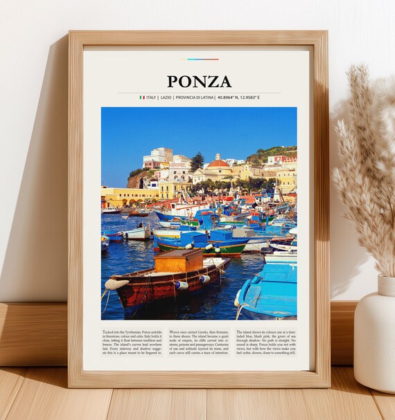 Ponza Italy Colorful Harbor Boats Island Lazio Travel Poster