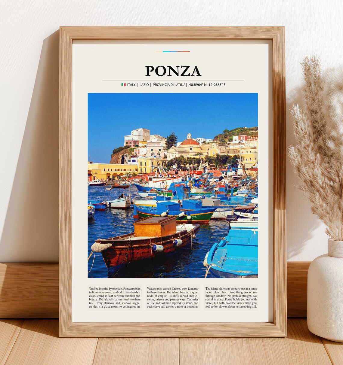 Ponza Italy Colorful Harbor Boats Island Lazio Travel Poster