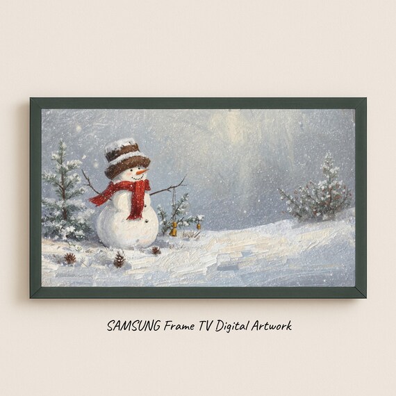 Cute Smiling Snowman Red Scarf Snowy Meadow Winter Scene Poster
