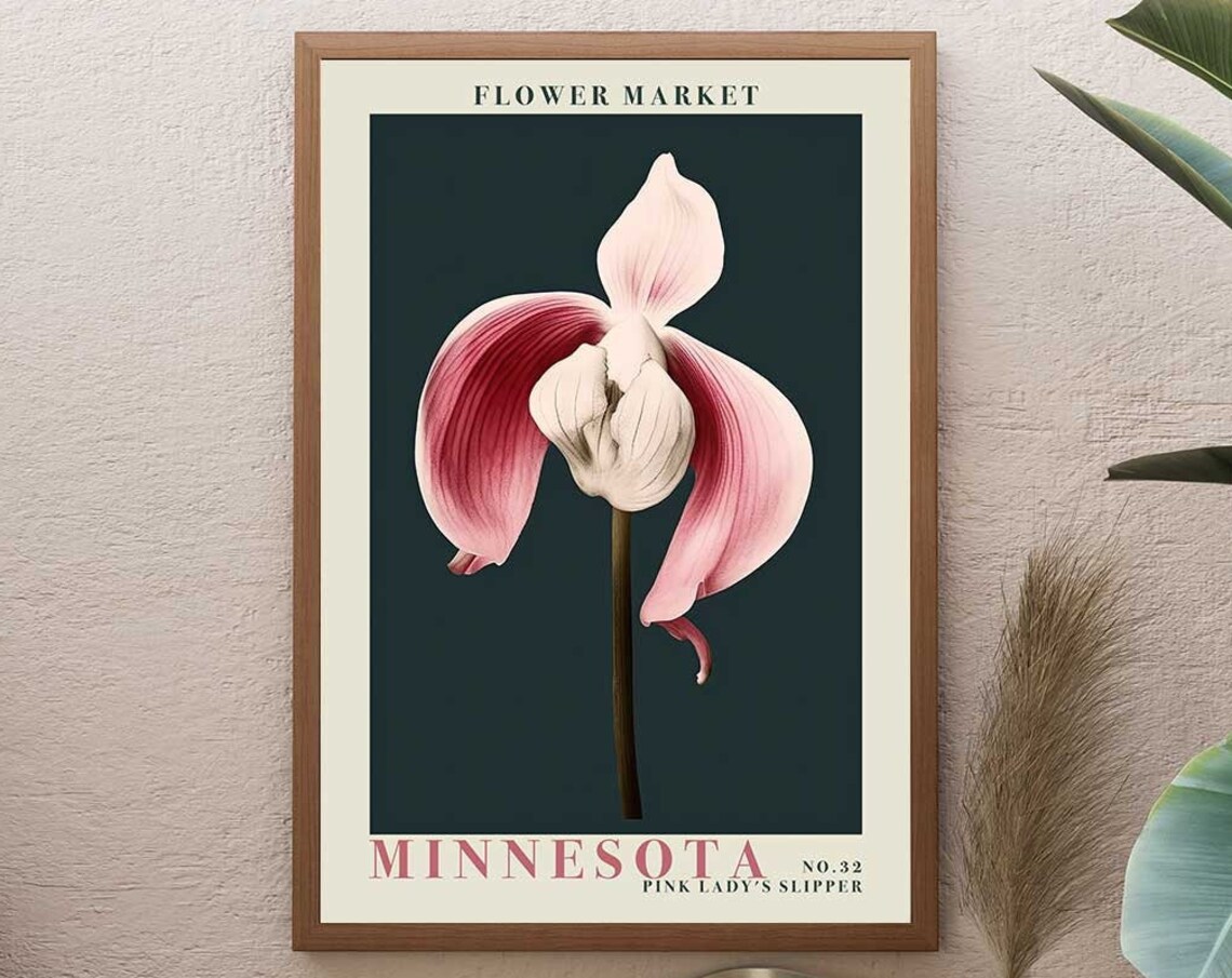 Minnesota Flower Market Pink Lady's Slipper Orchid Botanical Poster