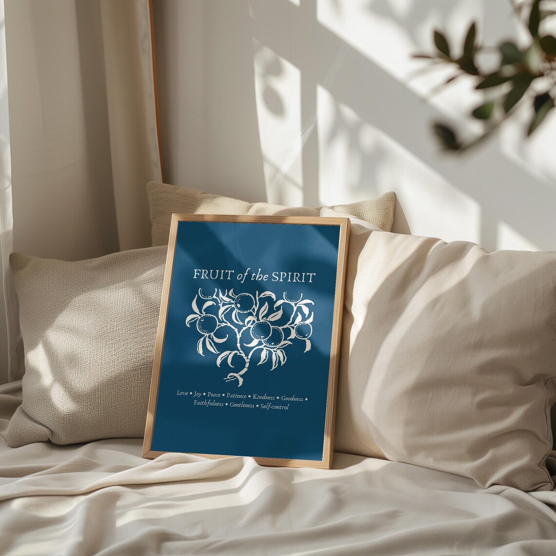 Fruit Of The Spirit Navy Blue Vintage Botanical Fruit Bible Verse Poster - Image 4
