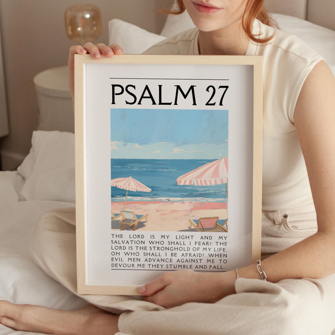 Psalm 27 The Lord Is My Light Beach Umbrella Coastal Painting Poster - Image 3