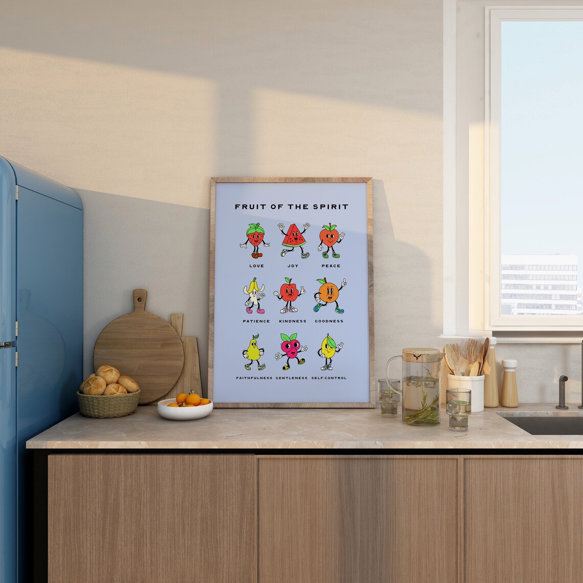 Fruit of the Spirit Blue Retro Mascot Fruit Character Poster - Image 3