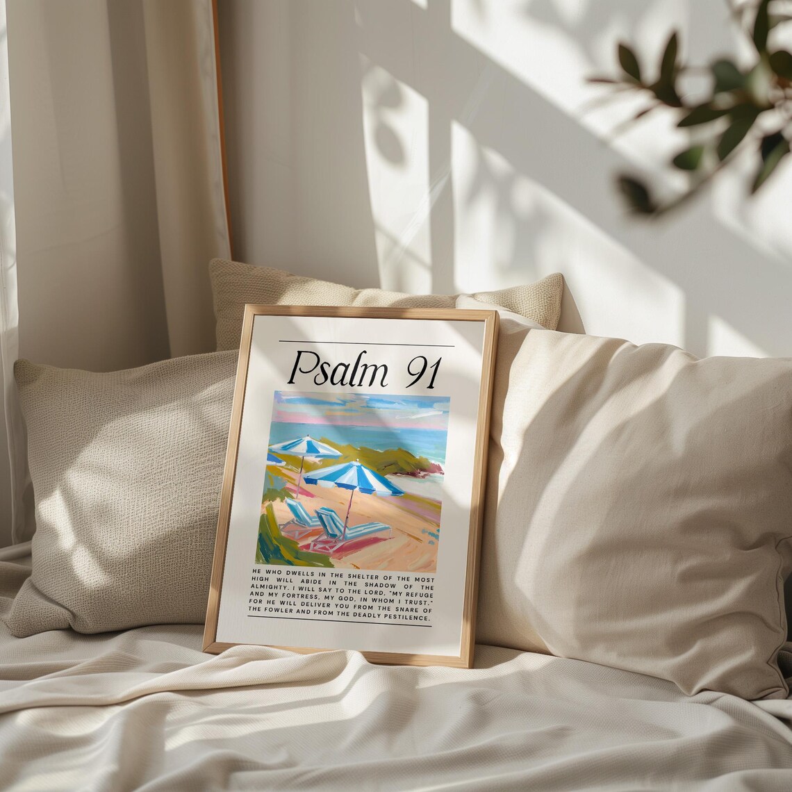 Psalm 91 He Who Dwells Beach Umbrella Coastal Painting Art Poster - Image 3