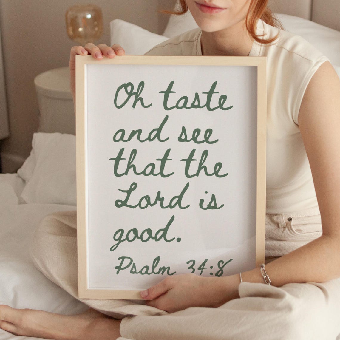 Oh Taste And See That The Lord Is Good Psalm 34:8 Green Script Poster - Image 3