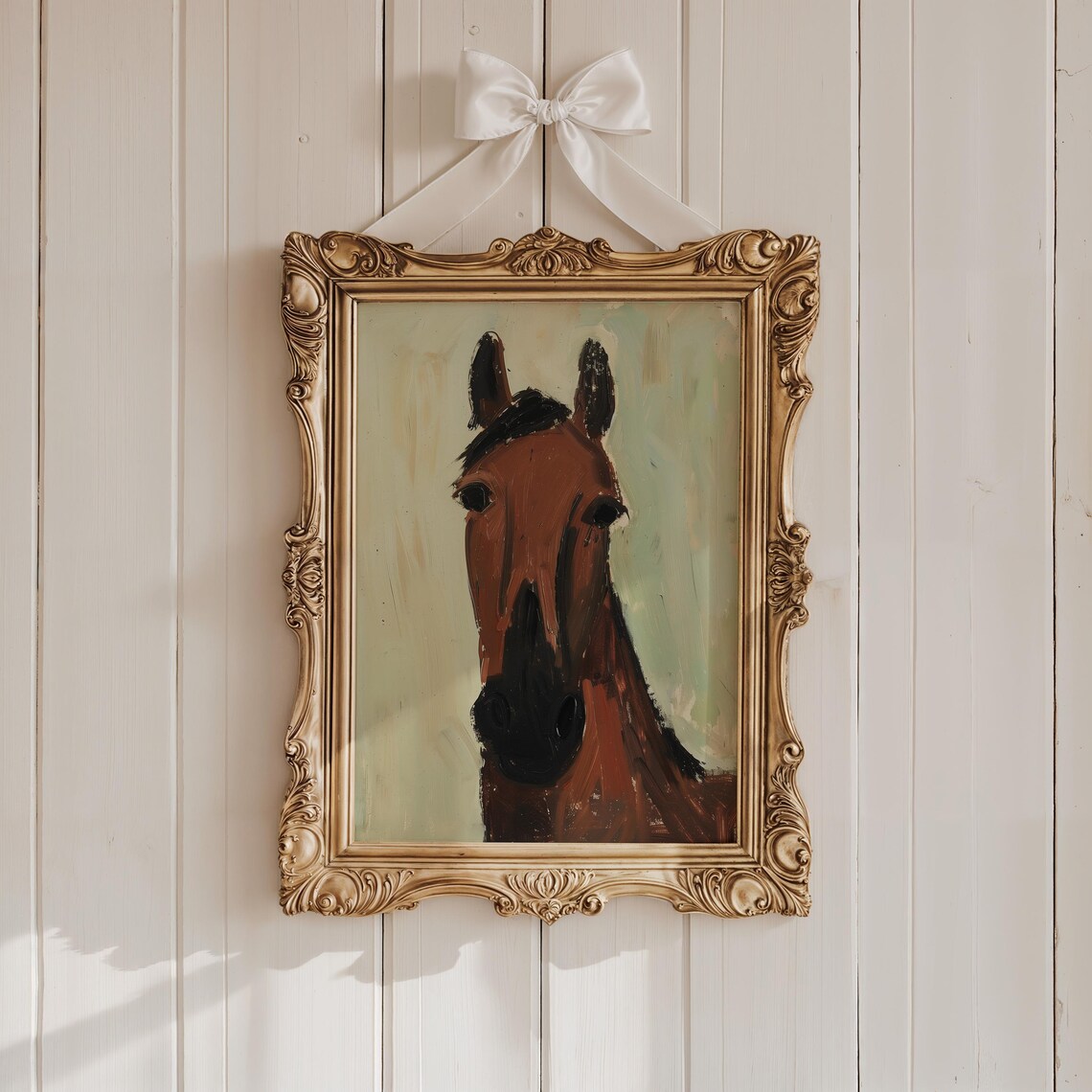 Brown Horse Head Folk Art Painting Rustic Western Equestrian Poster