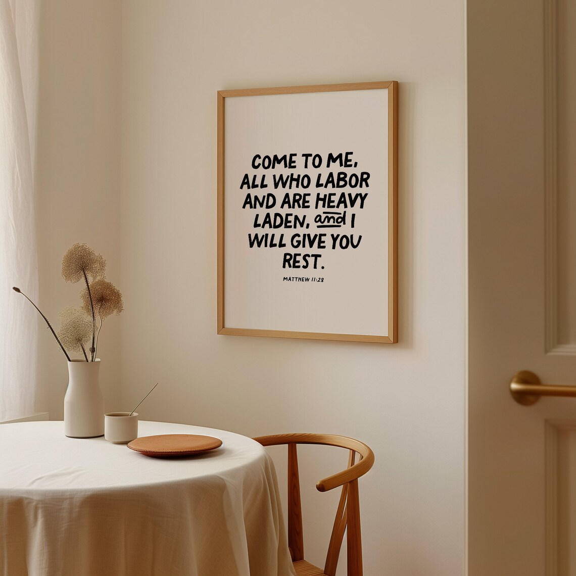 Come To Me All Who Labor Matthew 11 28 Black Minimalist Christian Rest Quote Wall Art - Image 3