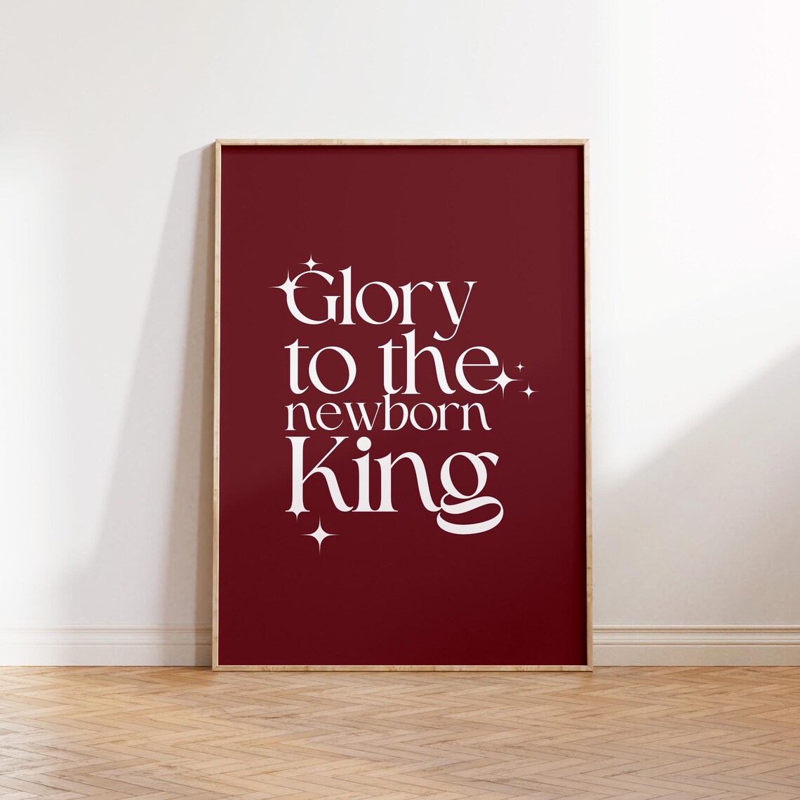 Glory to the Newborn King Maroon Christmas Carol Quote Poster
