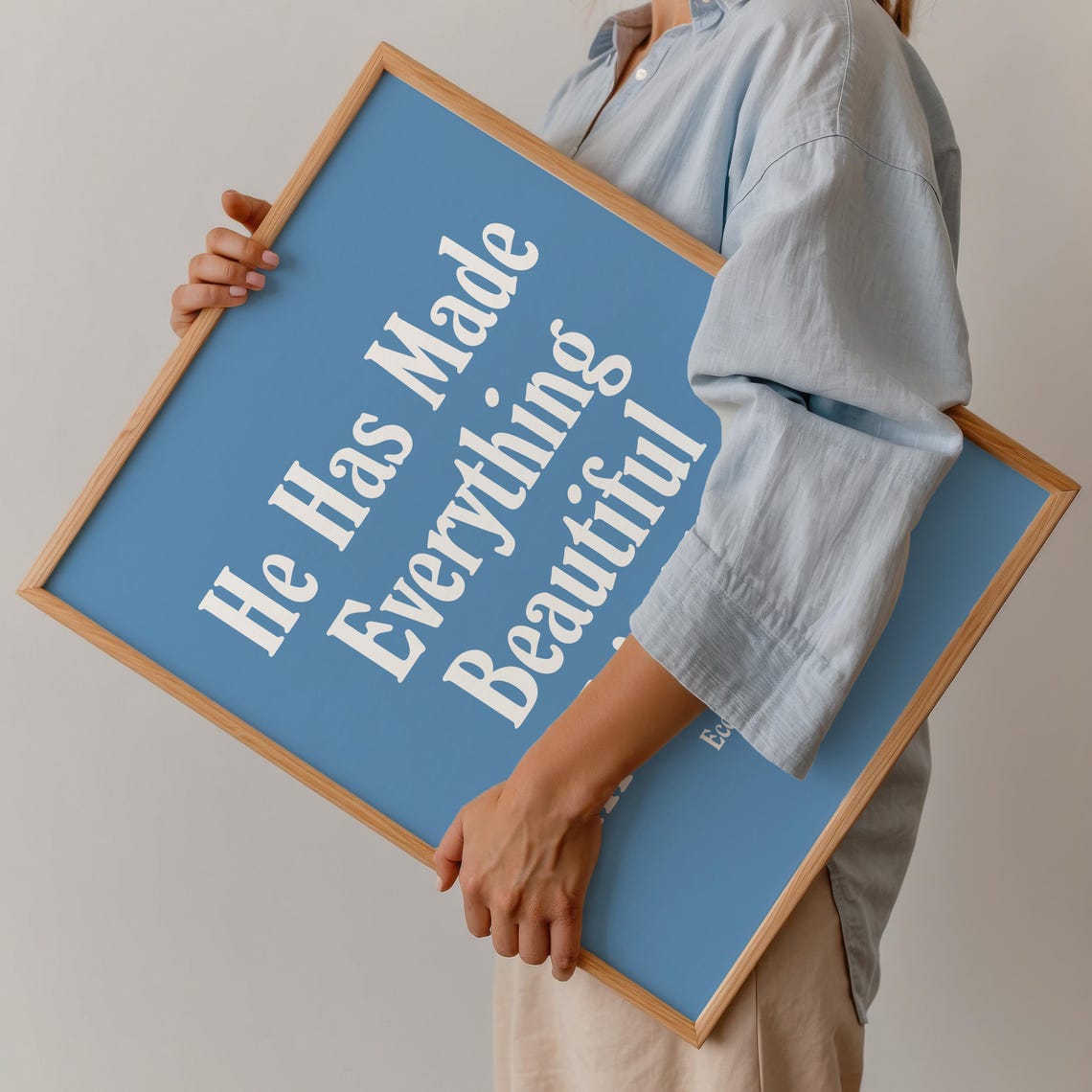 He Makes Everything Beautiful Blue Scripture Typography Faith Poster - Image 2