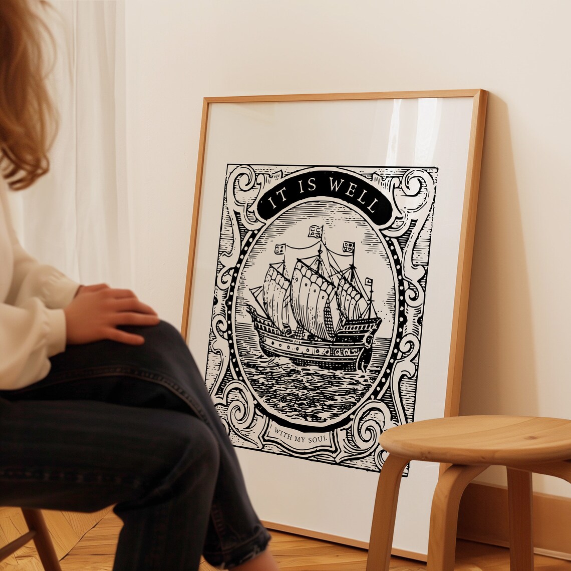It Is Well With My Soul Vintage Ship Engraving Black Hymn Bible Poster - Image 4