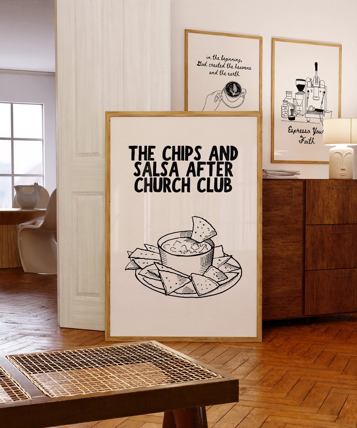 The Chips and Salsa After Church Club Funny Retro Kitchen Sketch Poster - Image 4
