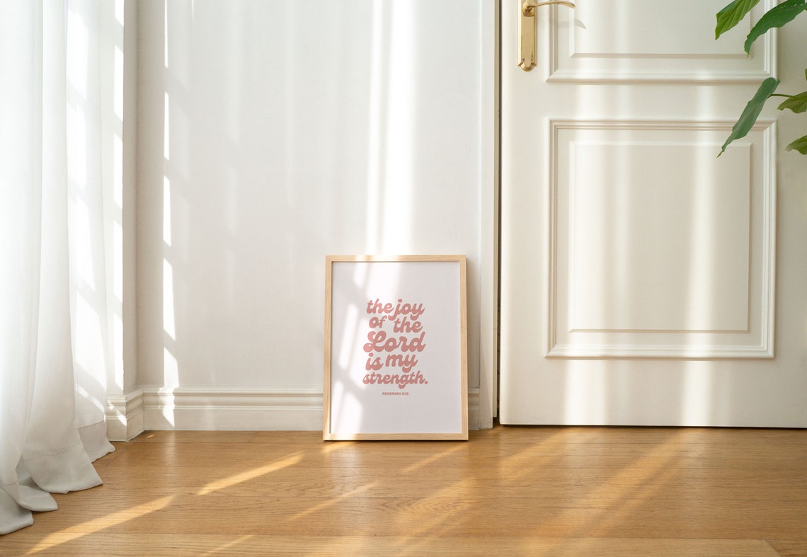 The Joy of the Lord Is My Strength Pink Retro Scripture Poster - Image 2