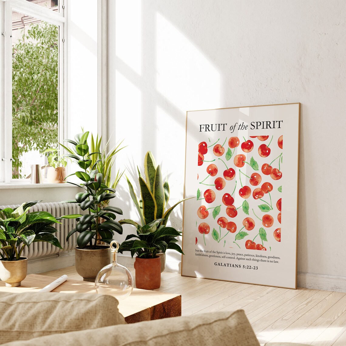 Fruit of the Spirit Galatians 5:22-23 Watercolor Cherries Pattern Verse Poster - Image 3