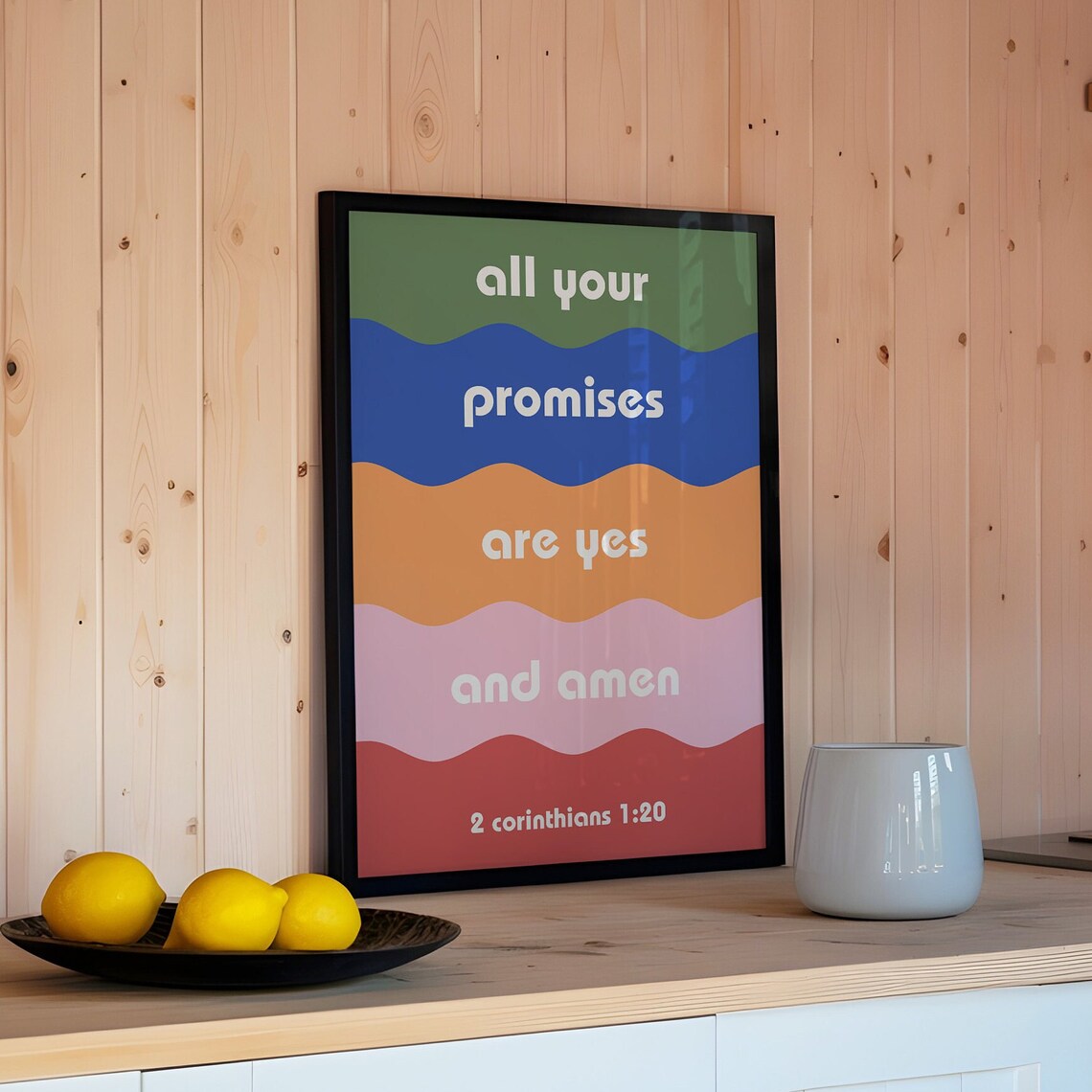 All Your Promises Are Yes and Amen 2 Corinthians 1 20 Retro Color Wave Poster - Image 4