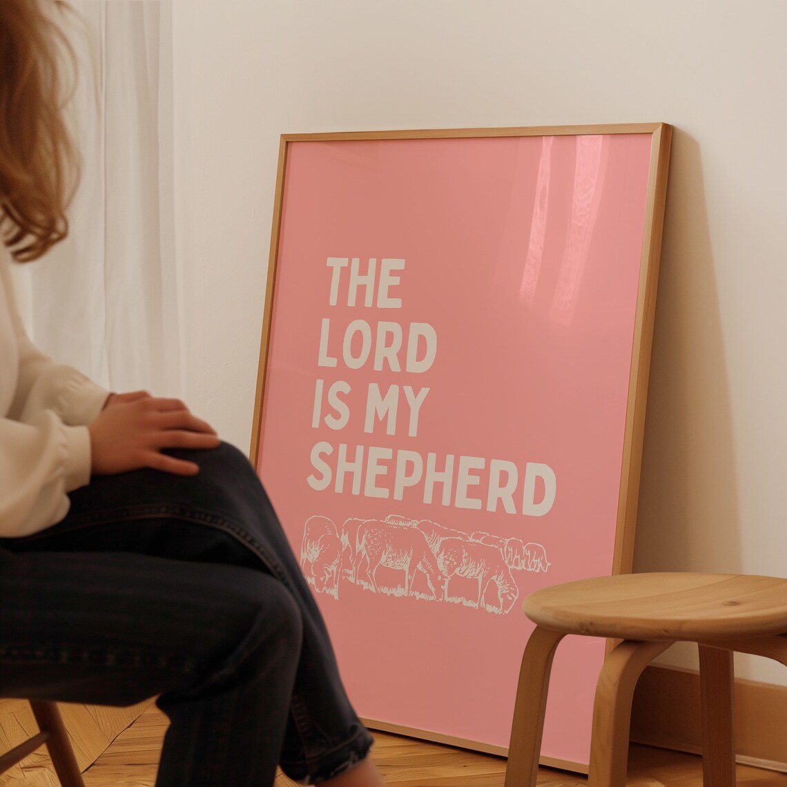 The Lord Is My Shepherd Pink Sheep Illustration Nursery Christian Poster - Image 4