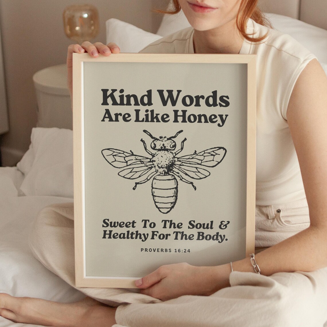 Kind Words Are Like Honey Proverbs 16 24 Vintage Bee Bible Verse Poster - Image 2