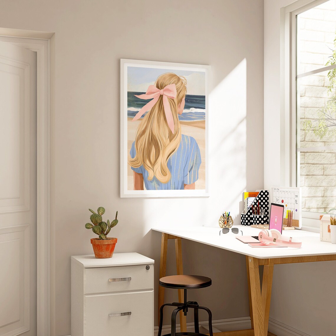 Coastal Coquette Pink Bow Poster, Preppy Wall Art - Image 3
