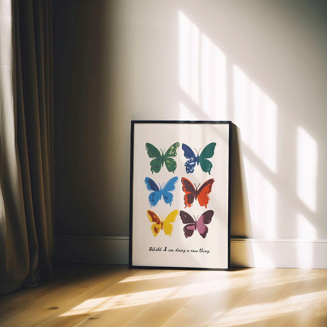Behold I Am Doing a New Thing Colorful Watercolor Butterflies Art Poster - Image 3