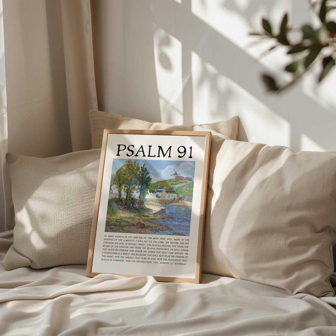 Psalm 91 He Who Dwells Riverside Village Landscape Verse Poster - Image 3
