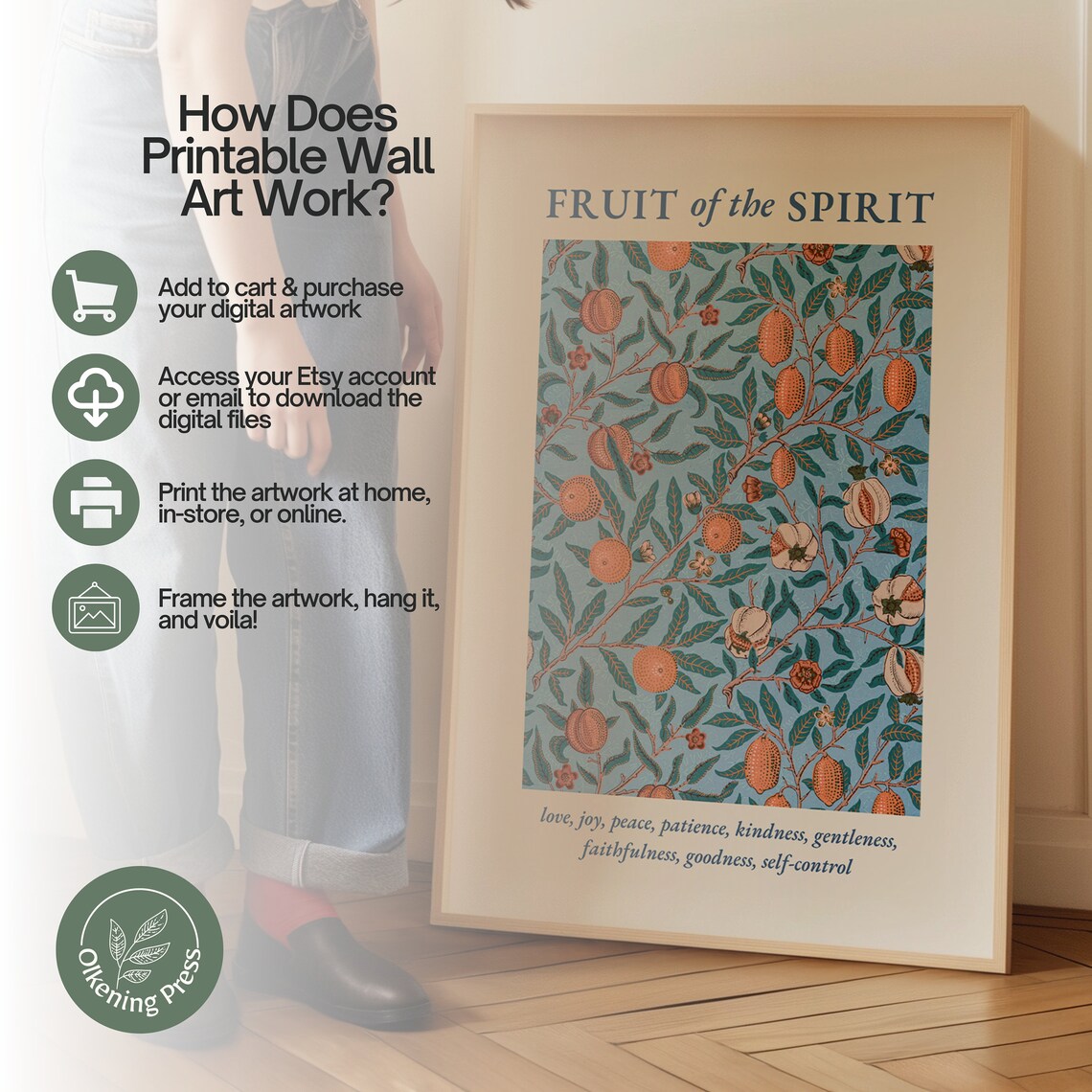 Fruit Of The Spirit Orange Botanical Scripture Print Vintage Floral - Image 4