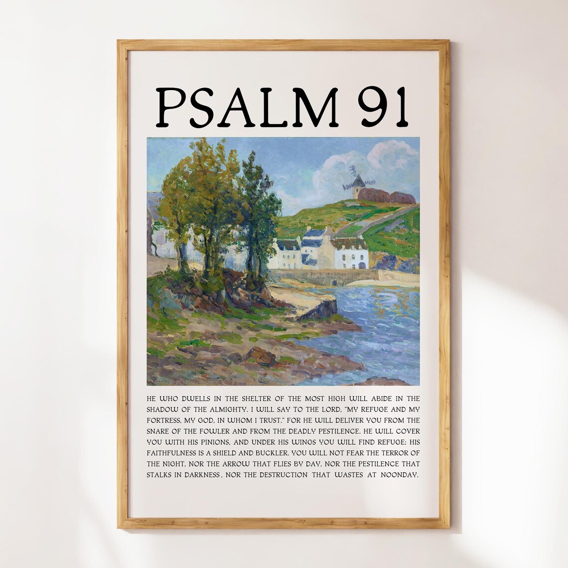 Psalm 91 He Who Dwells Riverside Village Landscape Verse Poster - Image 4