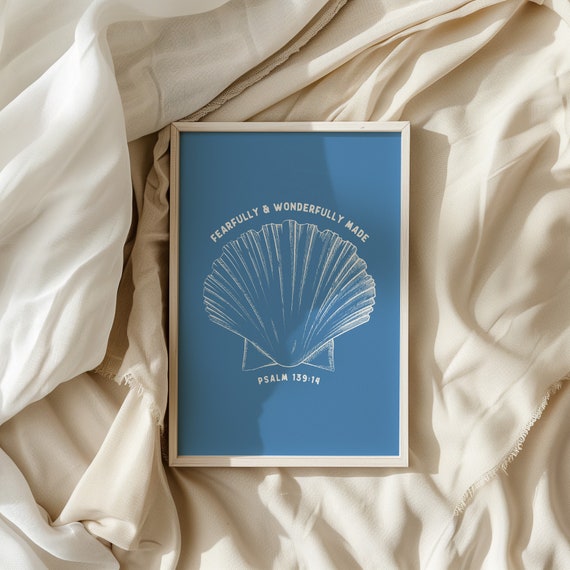 Psalm 139 Christian Wall Art Bible Verse Quote Coastal Granddaughter Prints Blue Wall Art Minimalist Faith Inspired Poster Apartment Decor